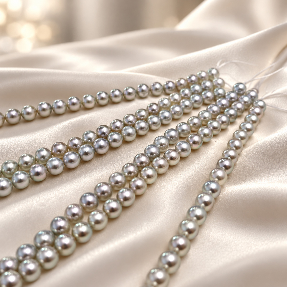 Grey-violet pearl strands, editorial photograph 2