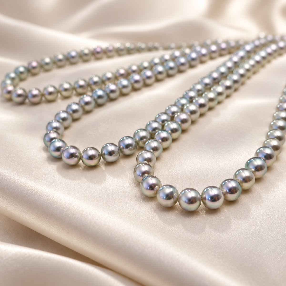Grey-violet pearl strands, editorial photograph 4