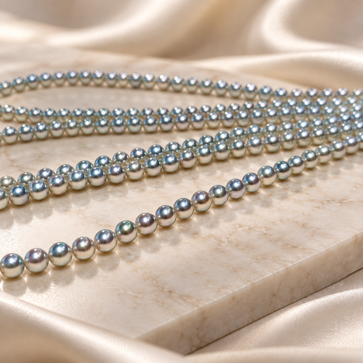 Grey-violet pearl strands, editorial photograph 8